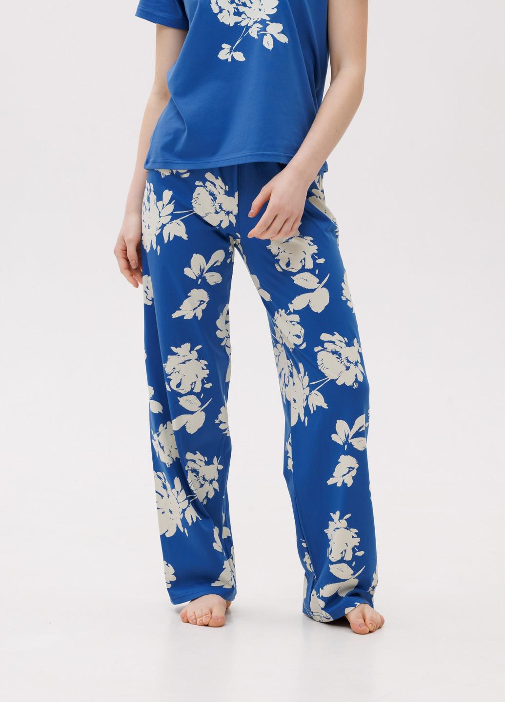 Піжама жіноча бавовняна Наталюкс з брюками та квітковим принтом S Синій (4826449404121) - фото 2 Піжама жіноча бавовняна Наталюкс з брюками та квітковим принтом S Синій (4826449404121) - фото 2