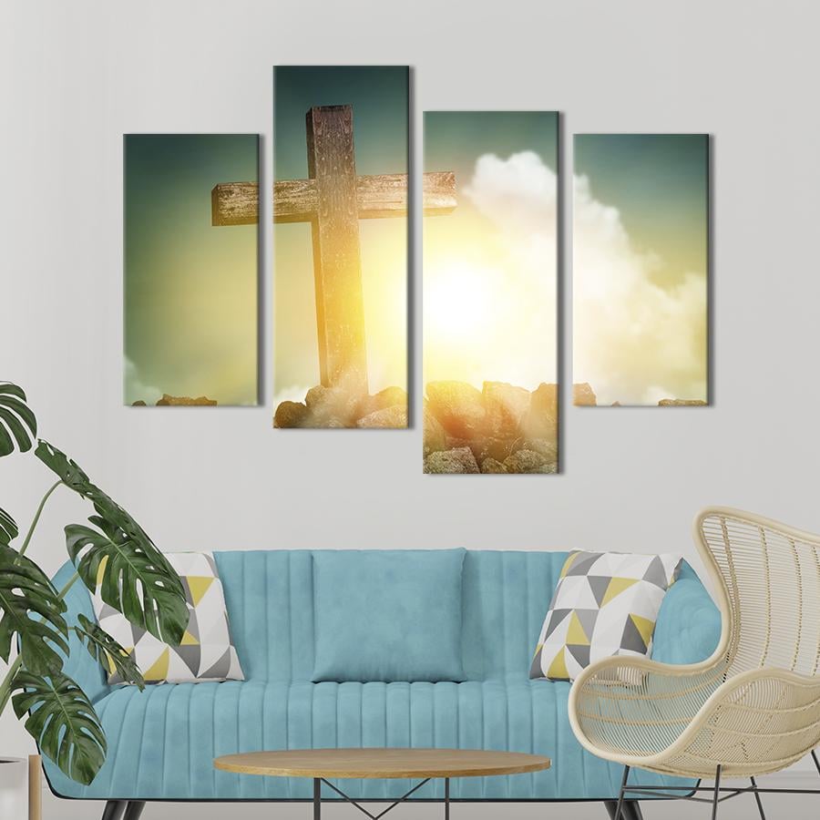 Картина модульная из 4 частей Деревянный крест в ярких лучах солнца XL 149x106 см (474-42)