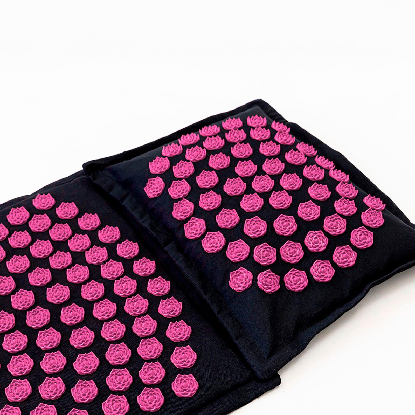 Килимок масажний Аплікатор Кузнєцова/масажна подушка для шиї OSPORT Lotus Mat Eco Чорно-рожевий (apl-020) - фото 3