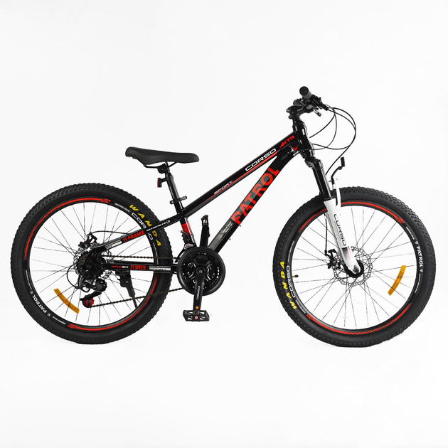 Велосипед спортивний Corso Patrol SUNRUN сталева рама 11" 24" зібраний на 75% Black/Red (162571)