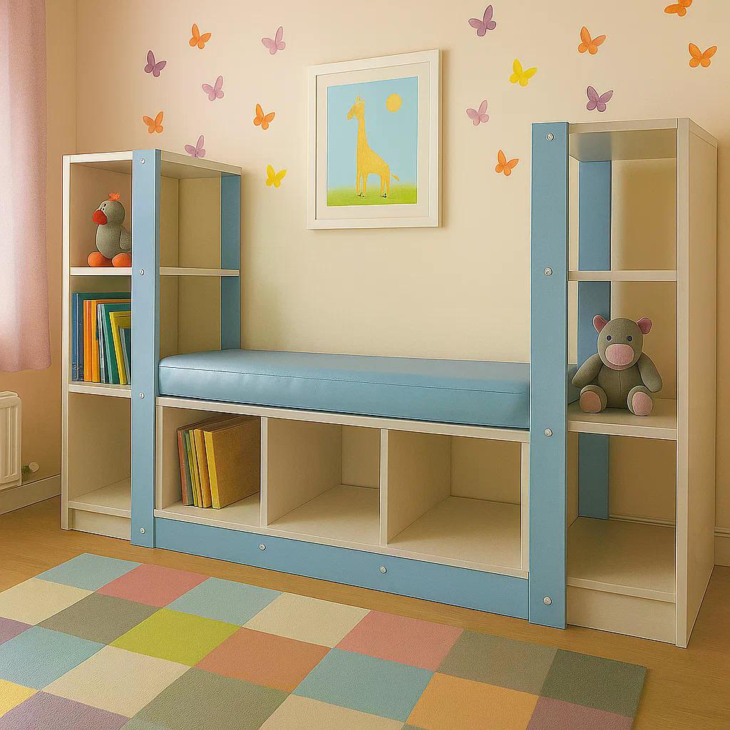 Детский Шкаф GAP DS-150 с открытыми полками и диванчиком 1500x340x820 мм Синий
