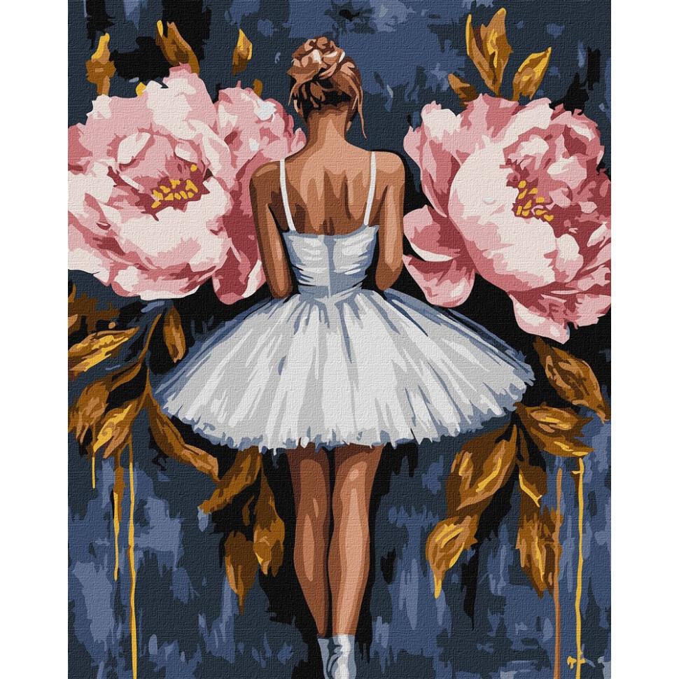 Картина по номерам Ideyka Балерина с розовыми пионами 40x50 см (KHO8662)