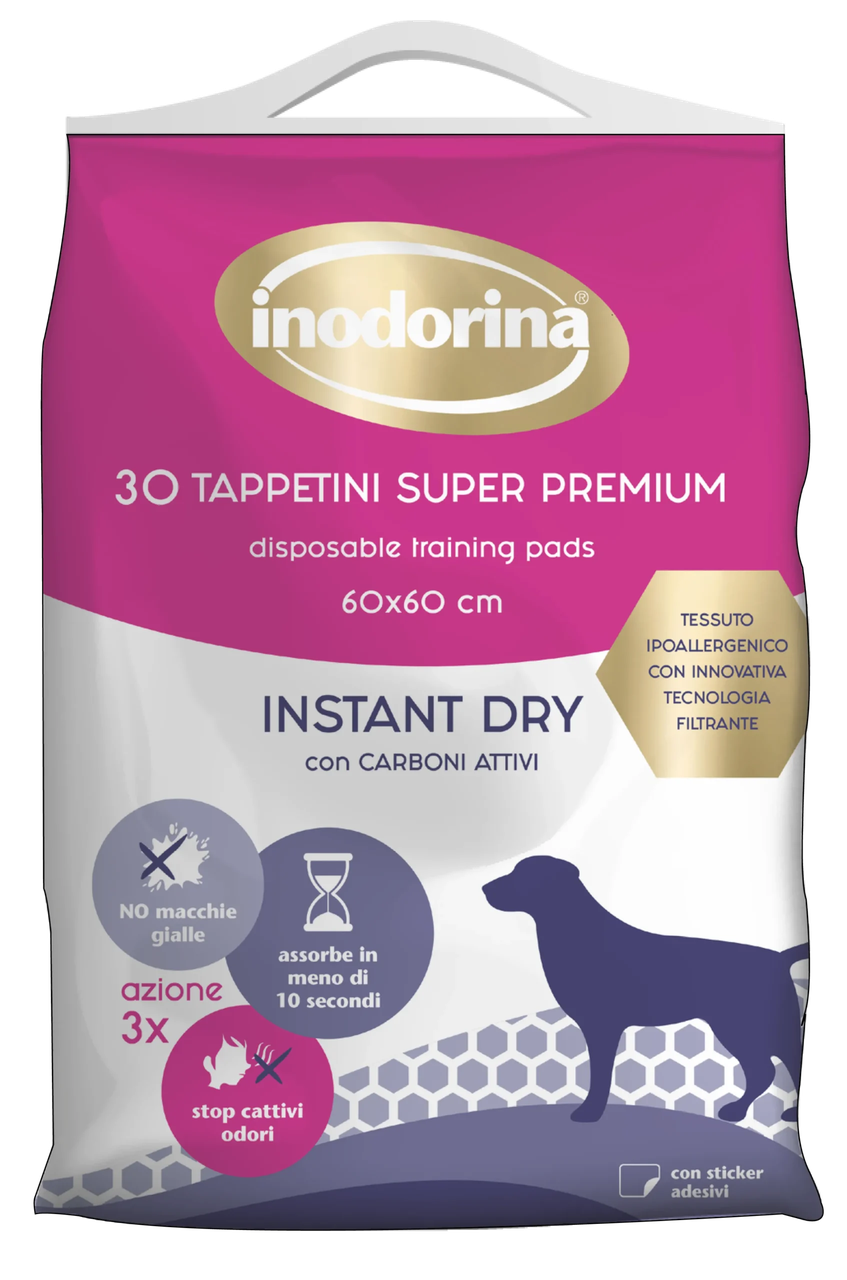 Пеленки для собак быстропоглощающие Inodorina Tap Instant Dry с активированным углем 30 шт. 60х60 см (28457879)