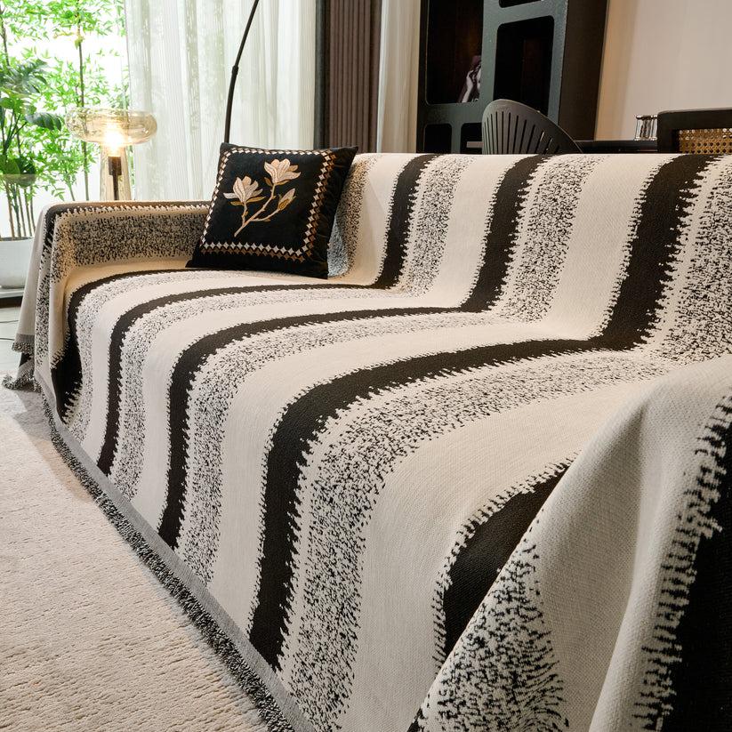 Плед покрывало на диван и кровать для мягкой мебели в полоску 180х230 см Бело-черный - фото 3