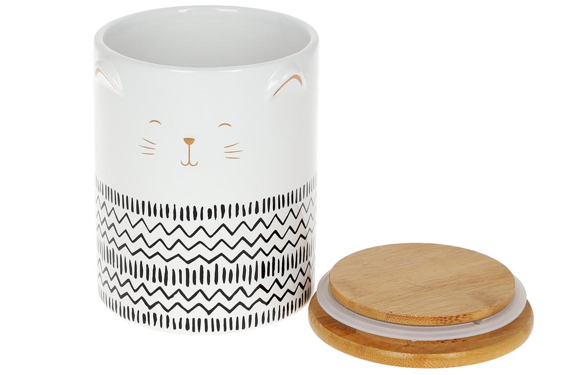 Банка керамическая BonaDi с бамбуковой крышкой The Cat 600 мл Белый (304-949) - фото 2 Банка керамическая BonaDi с бамбуковой крышкой The Cat 600 мл Белый (304-949) - фото 2