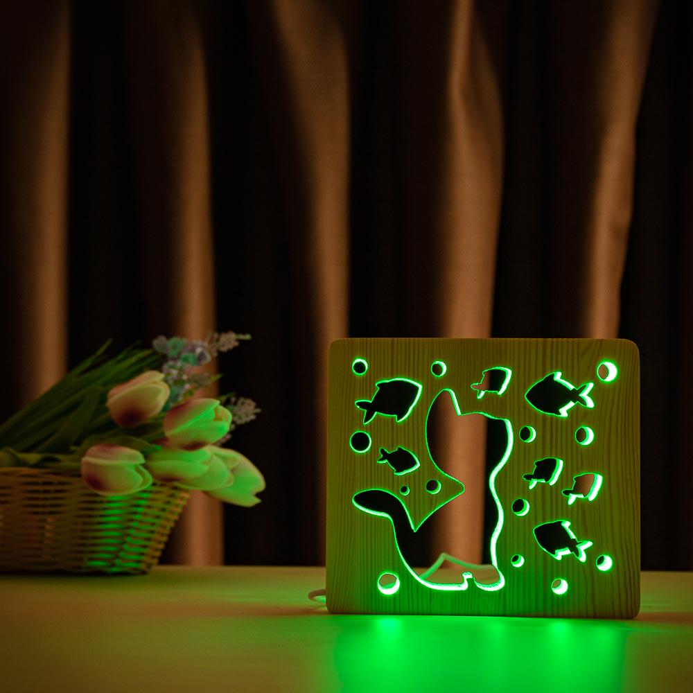 Светильник-ночник ArtEco Light Кот и рыбки из дерева Разноцветный (1020351) Светильник-ночник ArtEco Light Кот и рыбки из дерева Разноцветный (1020351)