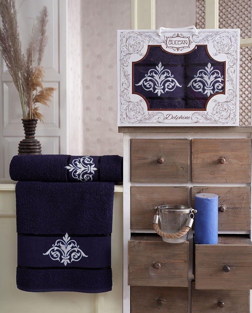 Набір рушників для ванної подарунковий 2 шт Темно-синій