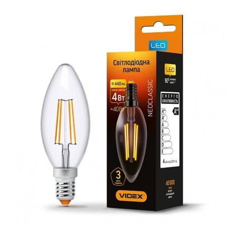 LED лампа VIDEX Filament VL-C37F-04143 C37F 4W E14 3000K (100722)
