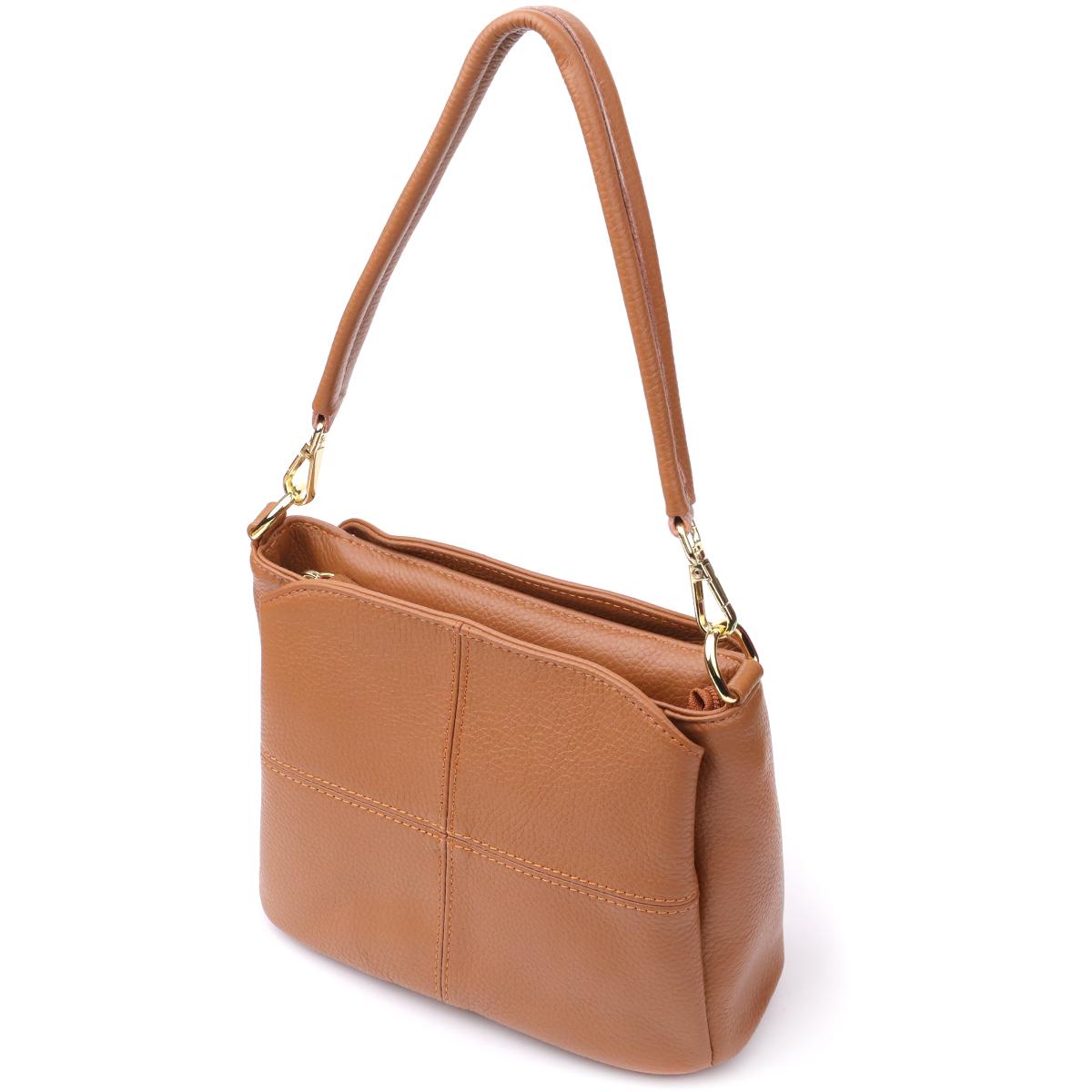 Сумка женская Vintage Bag 15123 на 3 отделения из натуральной кожи Рыжий