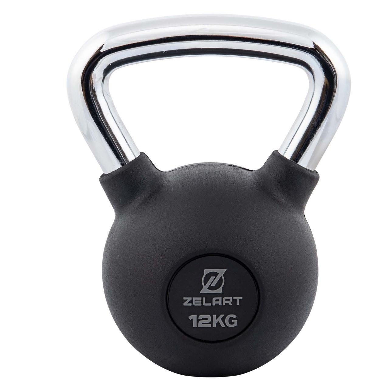 Гиря тренировочная цельная Zelart TA-7794-12 чугунная резиновая с хромированной ручкой 12 кг Черный (2537537769)