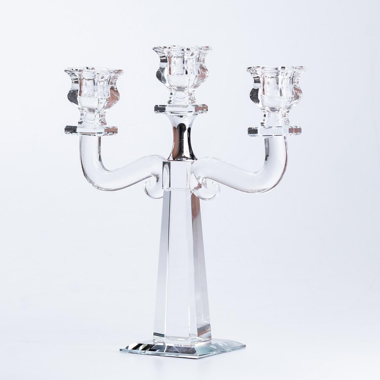 Подсвечник канделябр на 3 свечки стеклянный высокий 26 см