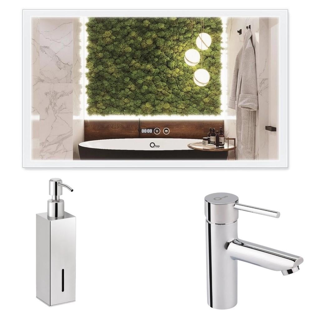 Зеркало настенное светодиодное Q-tap Mideya DC-F615 LED 1000х600 мм/смеситель Spring/дозатор Liberty для жидкого мыла