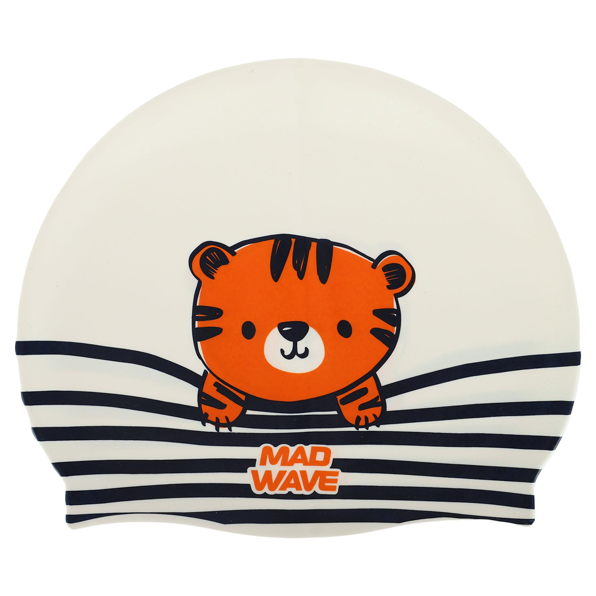 Шапочка для плавання юніорська MadWave Junior TIGER M057315 силіконова Білий - фото 1