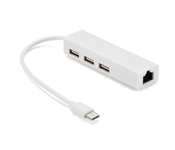 USB-хаб VOLTRONIC 4в1 USB 3.0 3 порти Ethernet Type-C White (CM-XTC-3USB/RG-45)