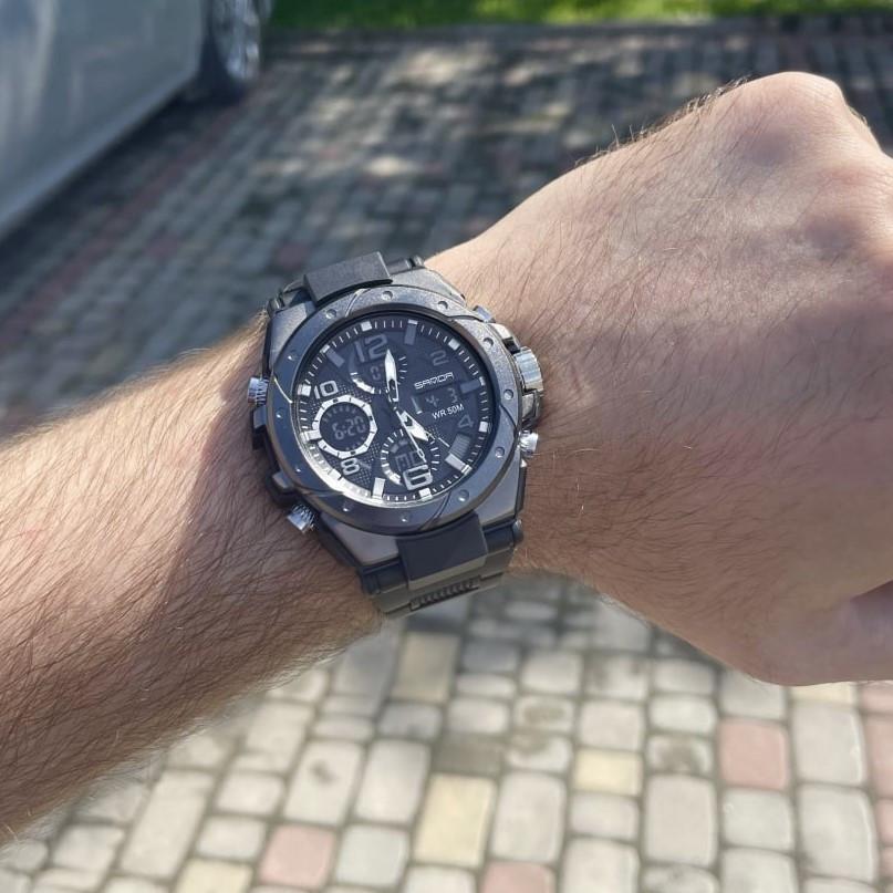 Наручные часы мужские Sanda военные противоударные водонепроницаемые с подсветкой Черный (6008) - фото 6 Наручные часы мужские Sanda военные противоударные водонепроницаемые с подсветкой Черный (6008) - фото 6