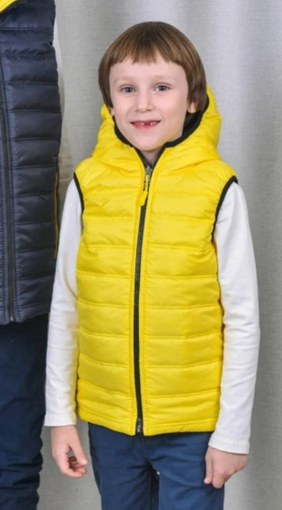Жилет дитячий двосторонній демісезонний 128 см Жовтий із синім (2074567401)