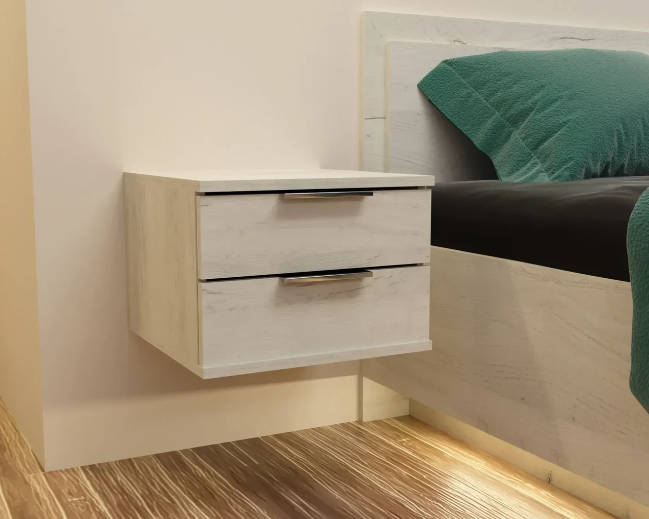 Тумба навесная прикроватная Kontinent Kristal 40х40х29 см Дуб Крафт Белый (58002025) - фото 1