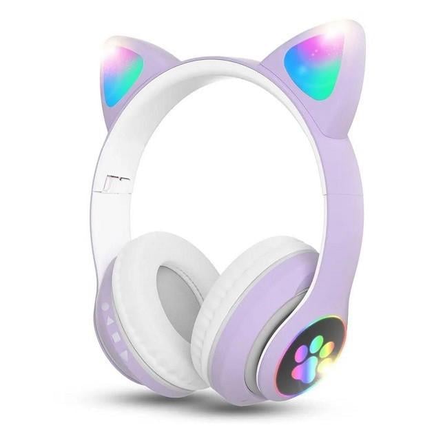 Навушники бездротові Cat Ear VZV-23M Bluetooth з RGB підсвічуванням і котячими вушками Бузковий - фото 1