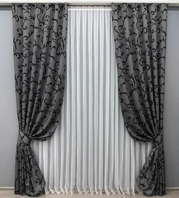 Тканина для штор Allure жакард з люрексовою ниткою Сірий/Чорний (1619ш) - фото 3