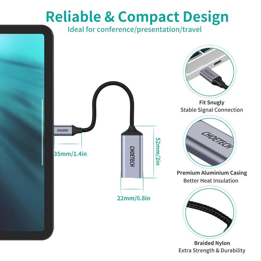 Перехідник USB 3.1 Type-C --&gt; Displayport F 4K 60Hz cірий Choetech - фото 5