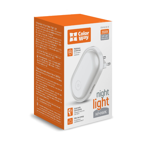 Нічник Nightlight CW-NL08-W ColorWay LED 3500K з датчиком освітлення Білий (УТ000091167)