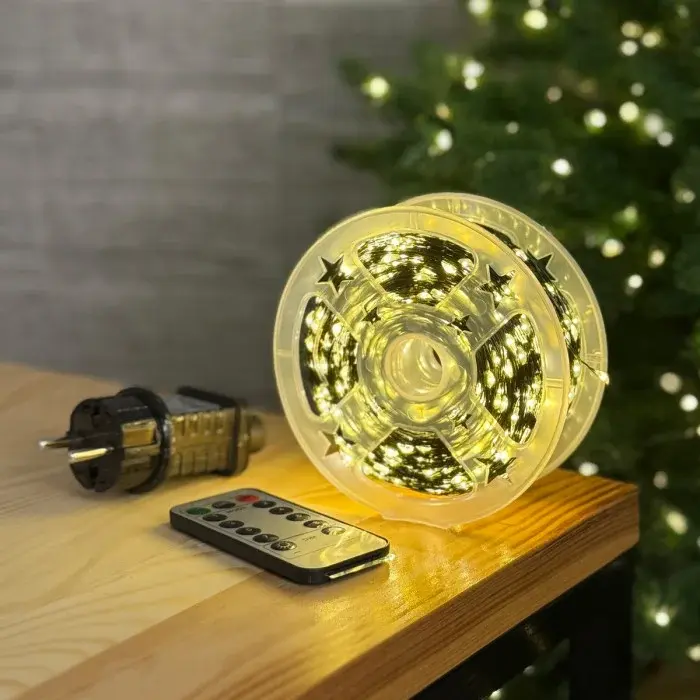 Гирлянда светодиодная Роса 200 м теплого белого цвета на зеленом проводе 2000 LED с пультом (29711572)