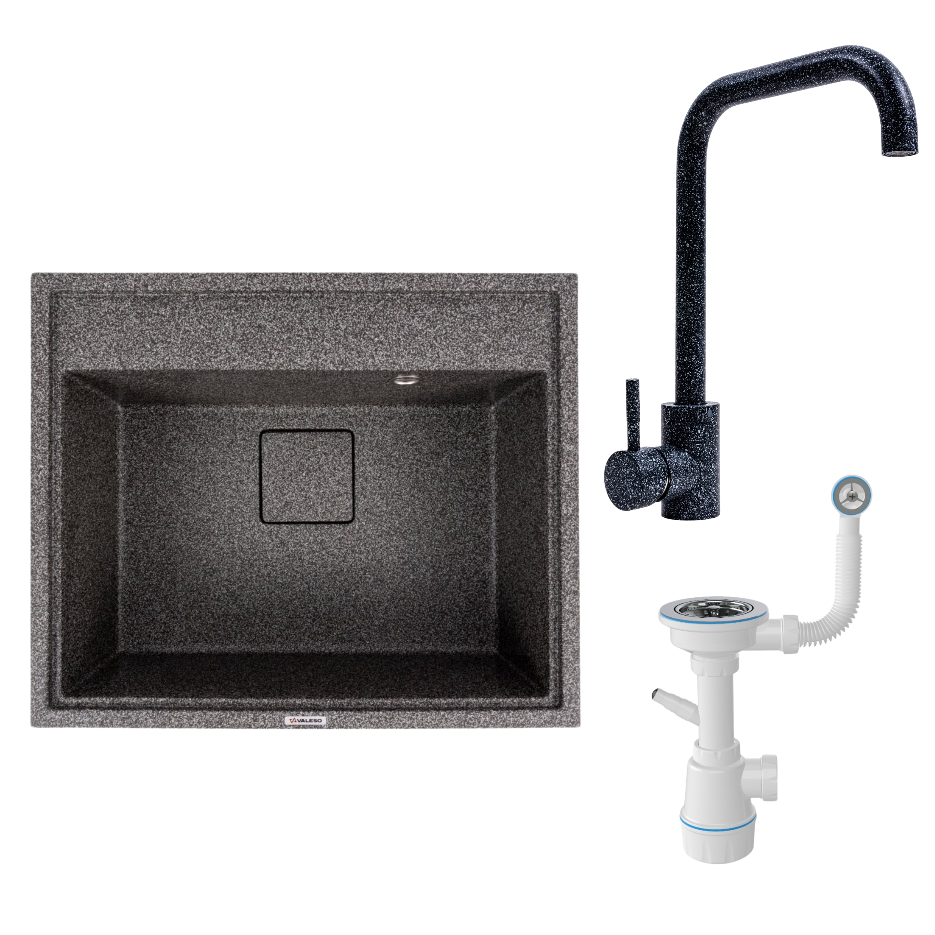 Мойка гранитная Valeso 6050 SHERLIT/смеситель NS02A/сифон Графитовый