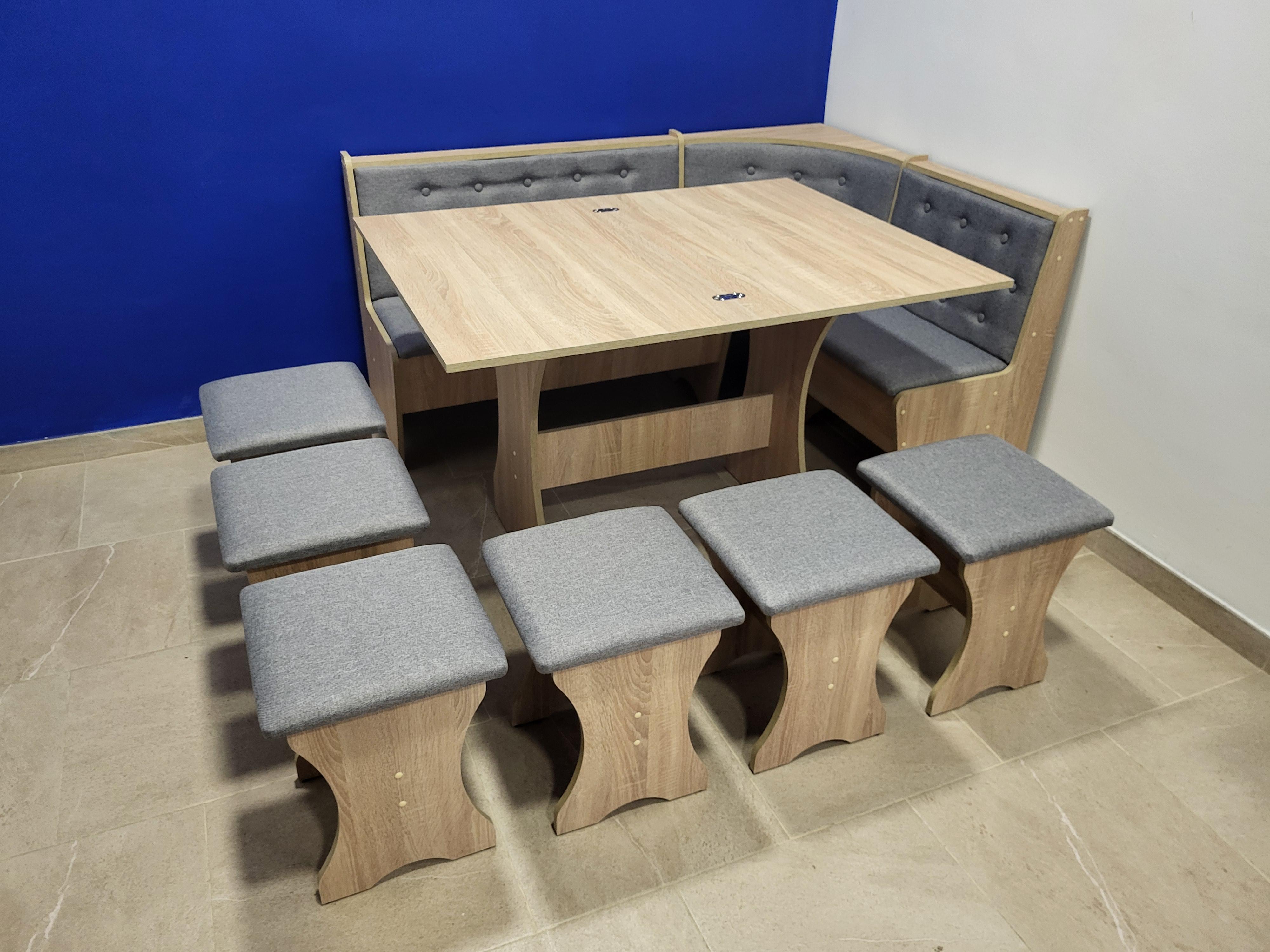 Кухонний куток Сімейний зі столом та 6 табуретками 113,5х153,5 см Дуб Сонома/Сільвер (KS6T-DS-S)