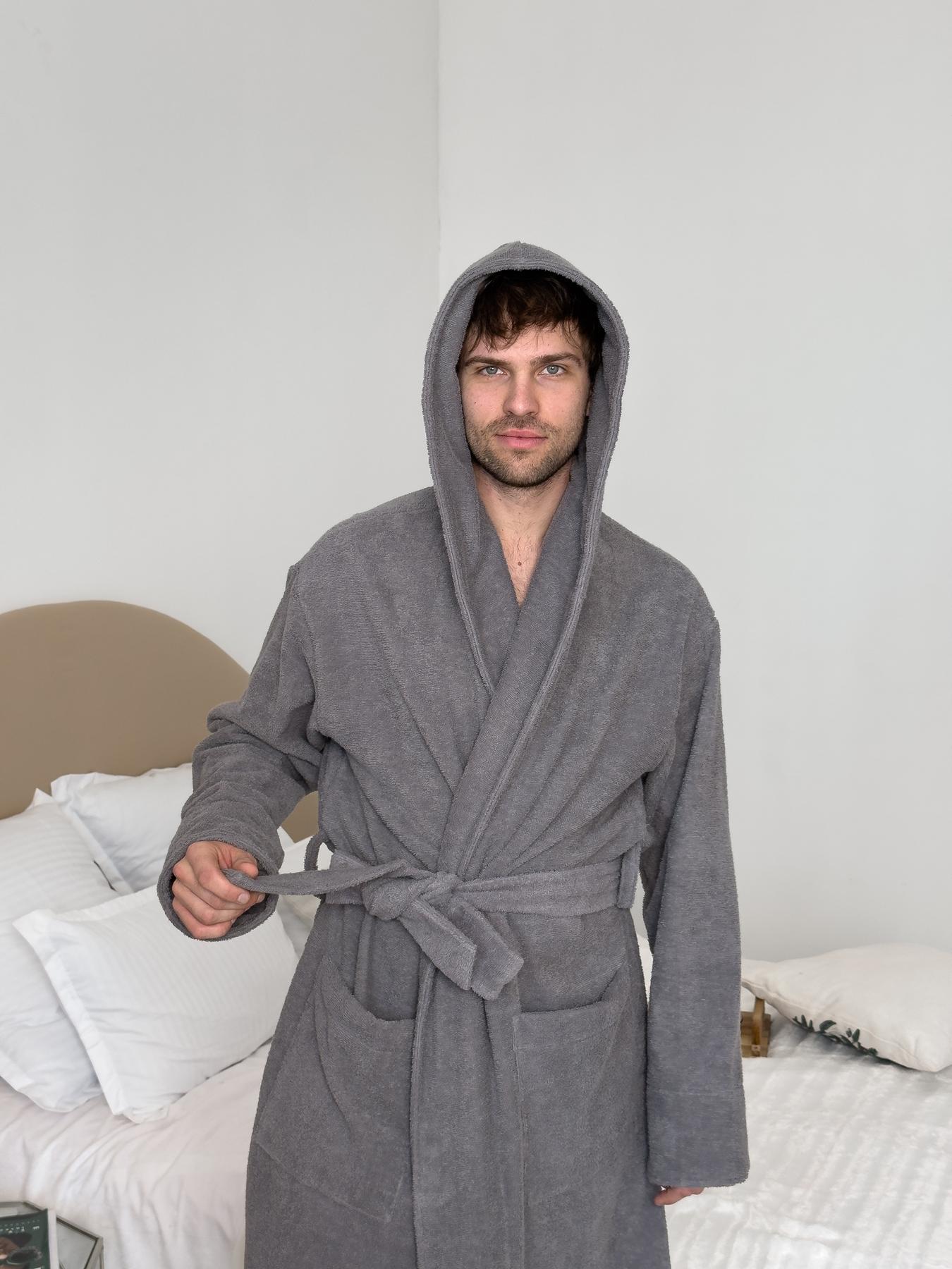 Халат с капюшоном мужской COSY Fortune махровый M Серый (925H1) - фото 5 Халат с капюшоном мужской COSY Fortune махровый M Серый (925H1) - фото 5