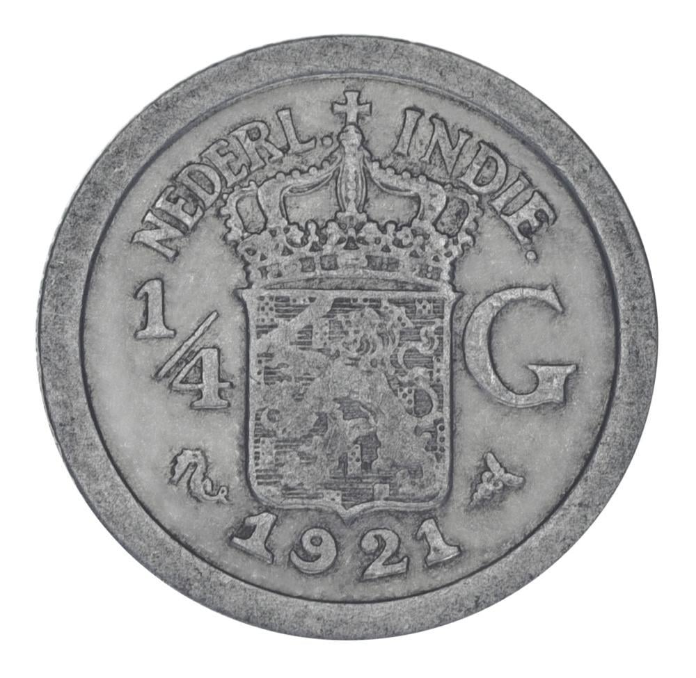 Коллекционная монета Нидерландская Индия 1/4 гульдена 1921 F-VF Ag 720 3,18 г (М22134)