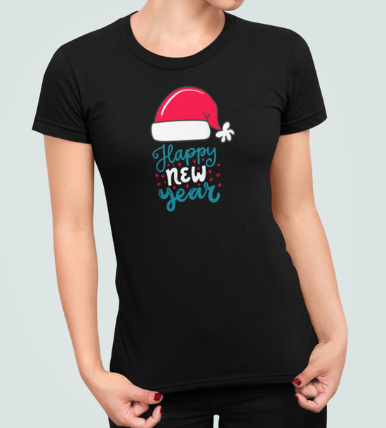 Футболка женская новогодняя Stedman с принтом Happy new year шапка XL Черный (НГ2.1-4)
