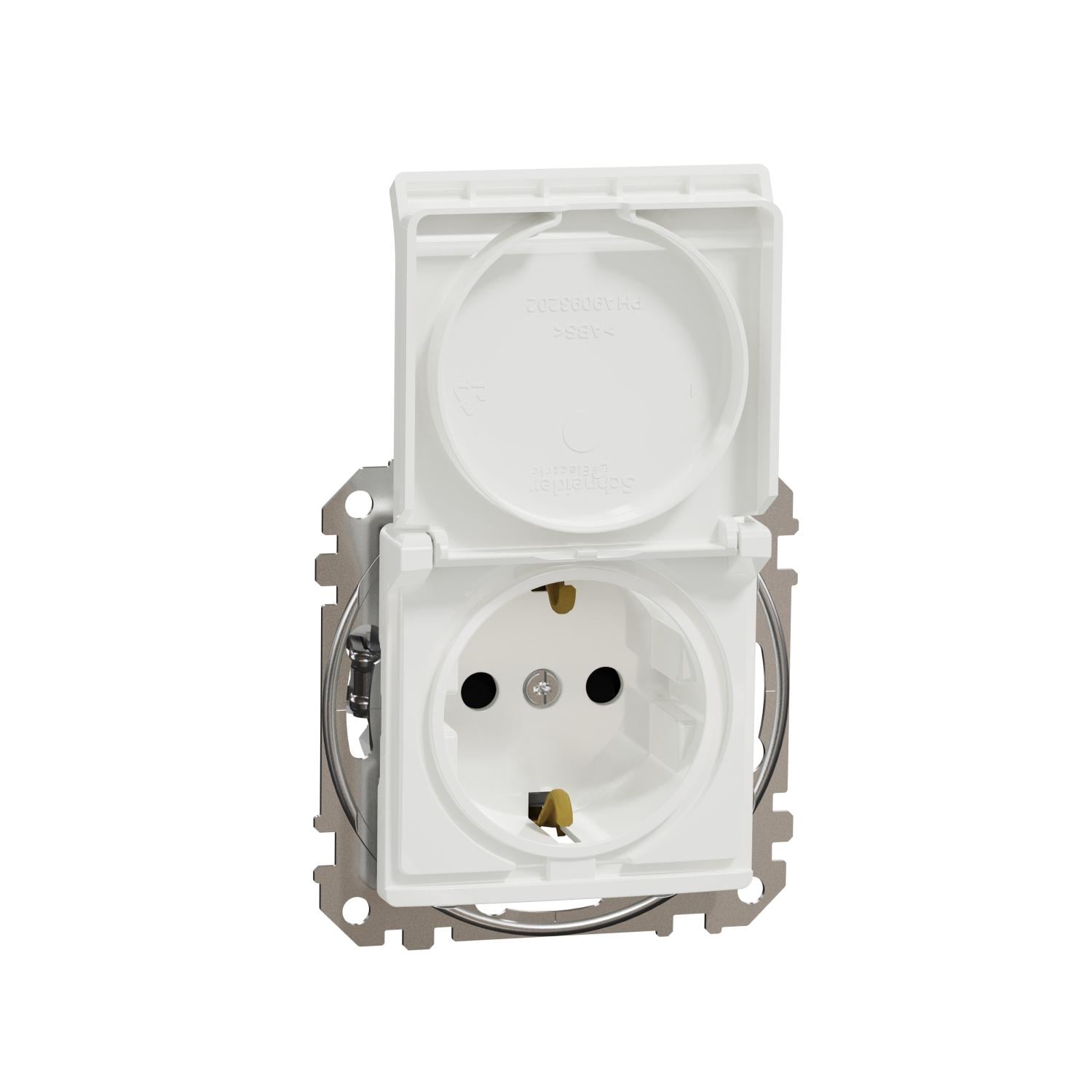 Розетка Schneider Electric Sedna Design с крышкой/заземлением/защитными шторками Белый (SDD111024)