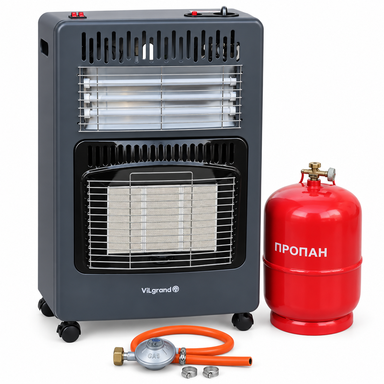 Газовый инфракрасный обогреватель ViLGrand VGH422E 4200 Вт с баллоном 8 л/редуктором/шлангом 1500 Вт (73926920)