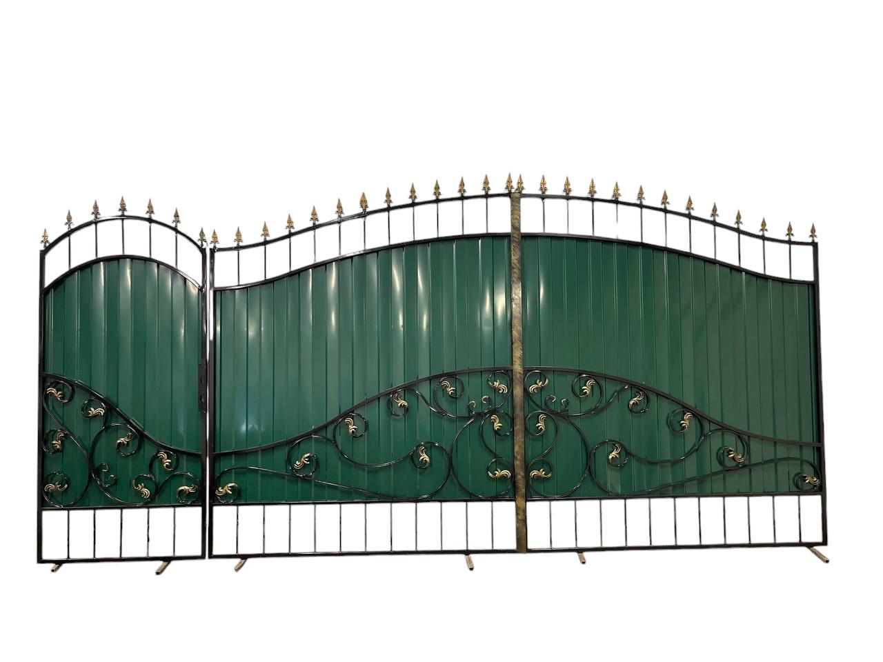 Ворота ковані з хвірткою та профнастилом 3400х2000 мм (А-0135)