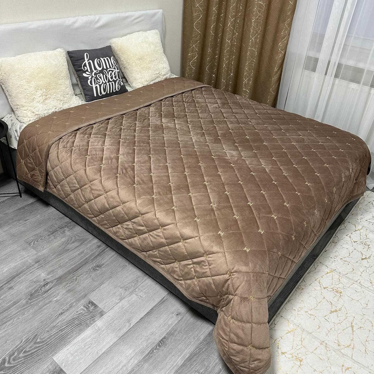 Покривало на ліжко велюрове євро 220x240 см Кавовий (28822009) - фото 1