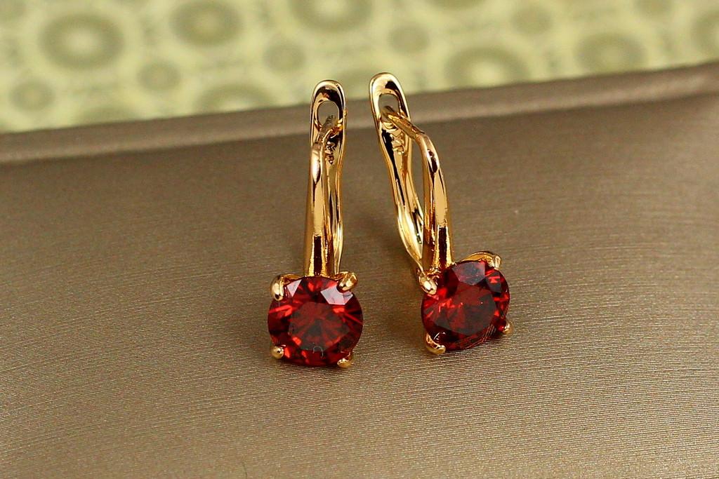 Серьги Xuping Jewelry солистка с красным камнем 1,7 см Золотистый (2567959578)