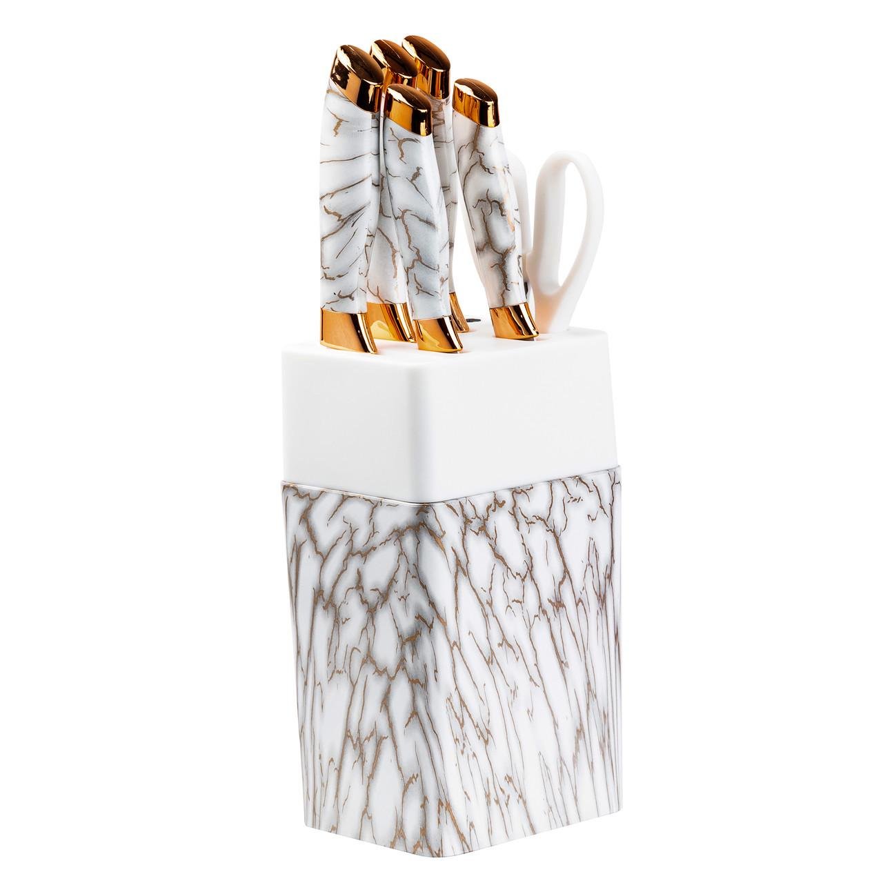 Набір ножів з ножицями з підставкою 5 шт. Білий - фото 3