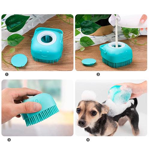 Щітка масажна для купання тварин Turquoise з ємністю для шампуню силіконова (689412) - фото 3