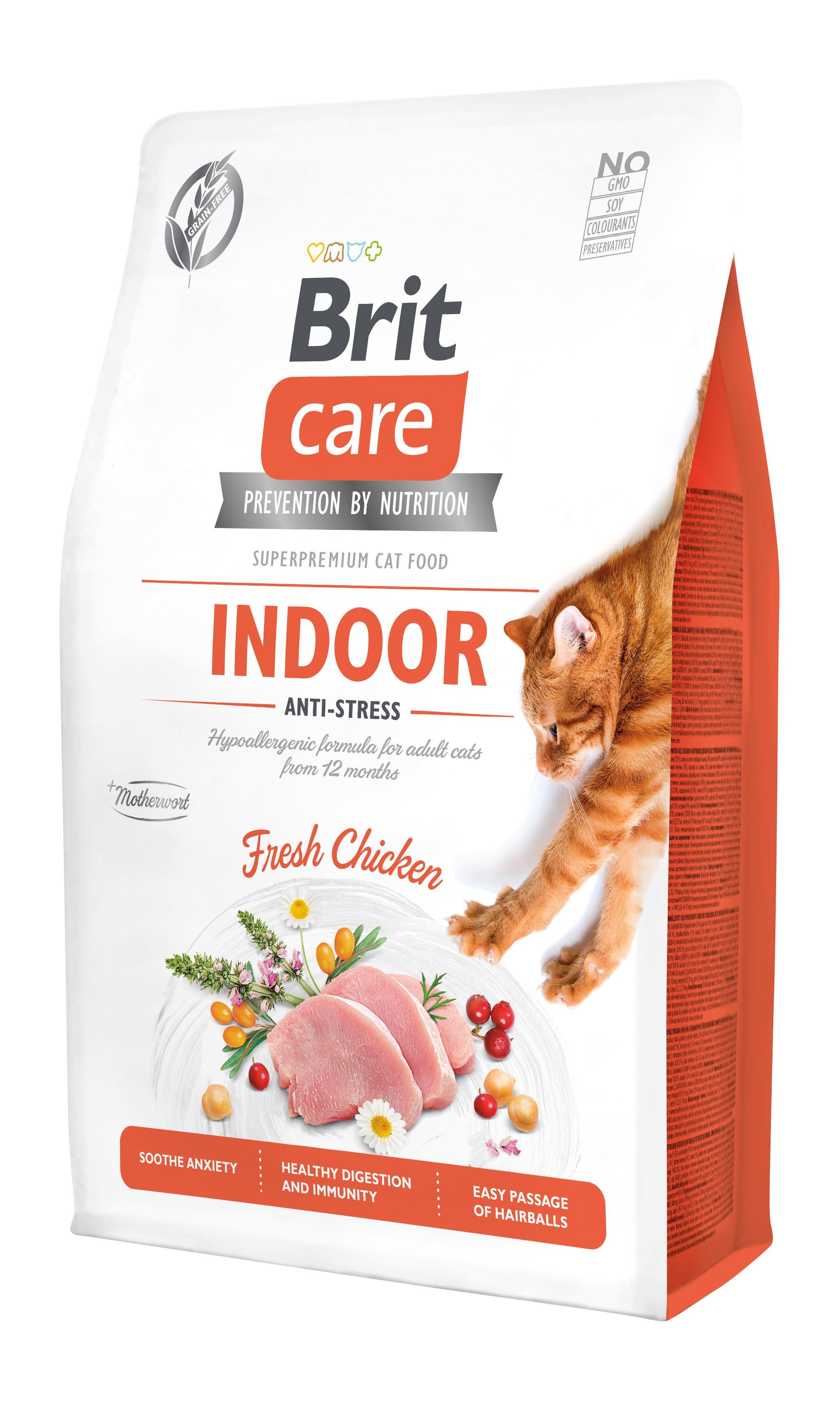 Корм сухой для кошек живущих в помещении Brit Care Cat GF Indoor Anti-stress с курицей 2 кг (8595602540853)