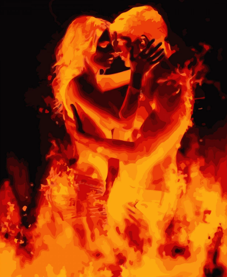 Картина по номерам Strateg Премиум Поцелуй в пламени с лаком и уровнем 40x50 см (SY6665)