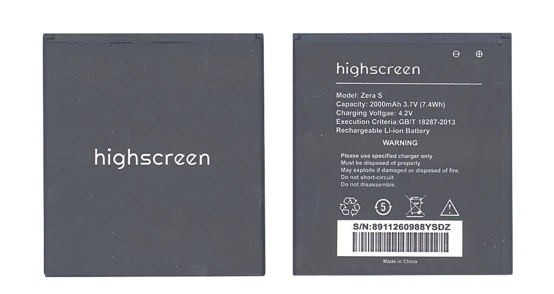Акумулятор для смартфона Highscreen Zera S 3,7V 2000 mAh 7,4 Wh Black Акумулятор для смартфона Highscreen Zera S 3,7V 2000 mAh 7,4 Wh Black