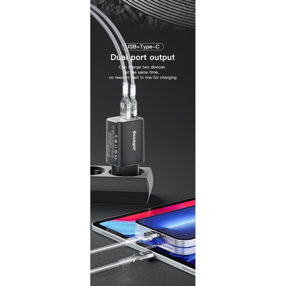 Зарядное устройство для сети Essager Quick Charger Type-C/USB 30W Black (25397428) - фото 9