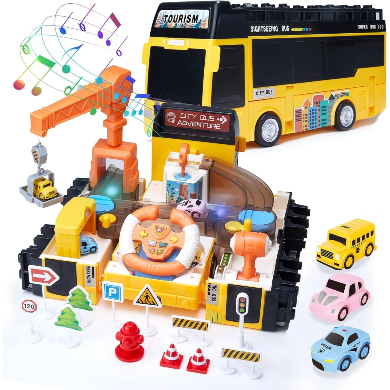 Автотрек SJ 680 B-1 трейлер зі світлом/звуком та 3 машинками