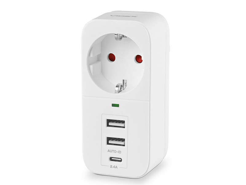 Адаптер сетевой Oncord 1п 2,4 A 2 USB/USB-C с заземлением Белый (VF-AD1G2U1C-W) - фото 4