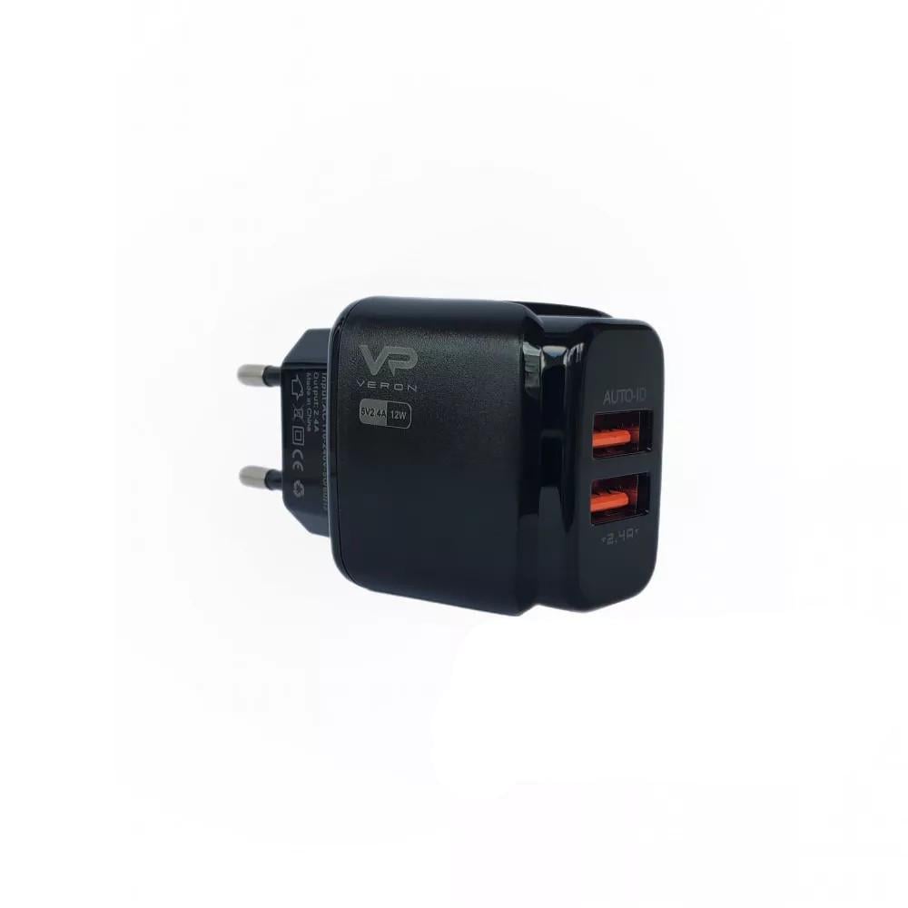 Зарядний пристрій мережевий Veron C12 Dual USB 12 W Чорний (10129971)