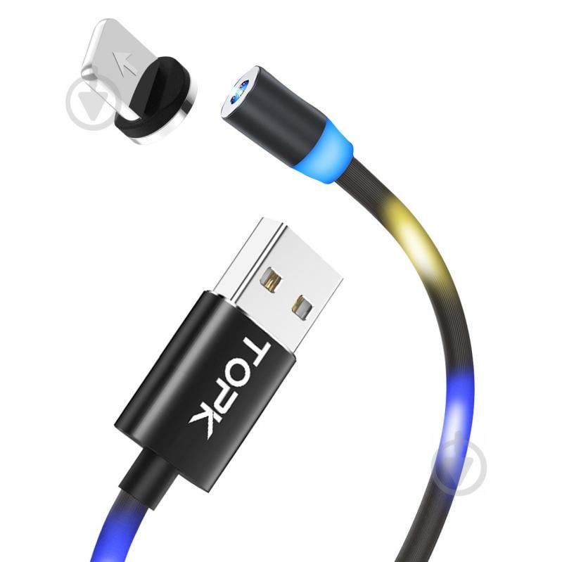 Магнитный кабель для зарядки USB 1m Topk Z-line Llightning Black (3872-10856) - фото 1