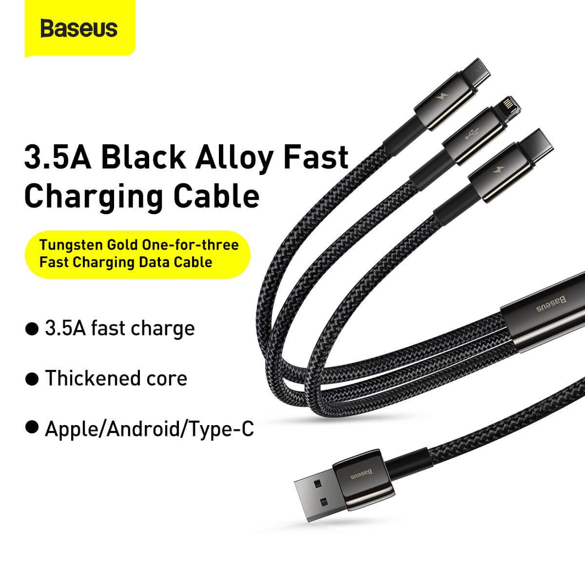 Кабель Baseus Tungsten Gold Charging Data Cable USB to Lightning Type-C Micro USB 3,5 A 1,5 м Black (CAMLTWJ-01) - фото 5