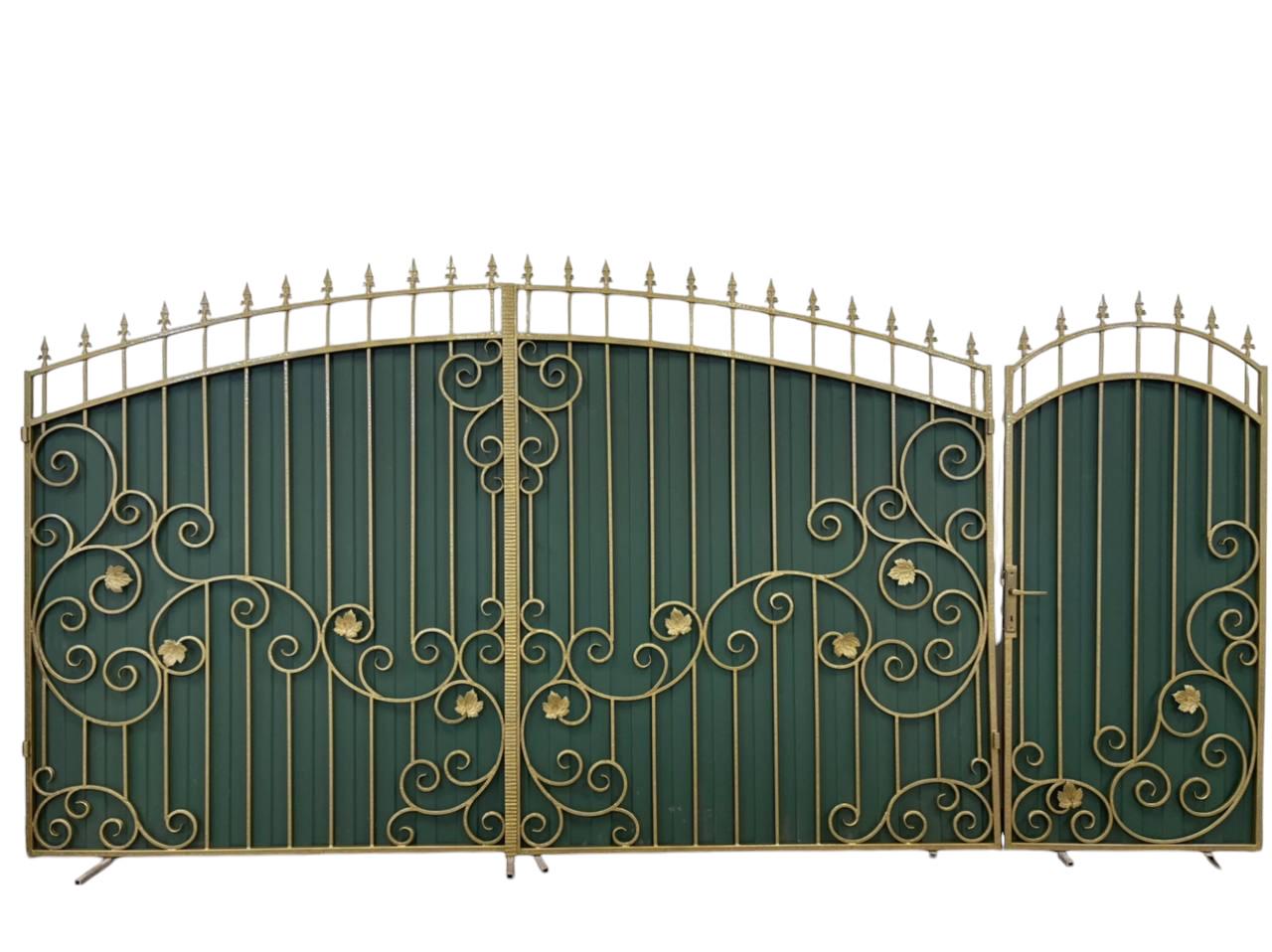 Ворота ковані з хвірткою та профнастилом 3400х2000 мм (А-01136)