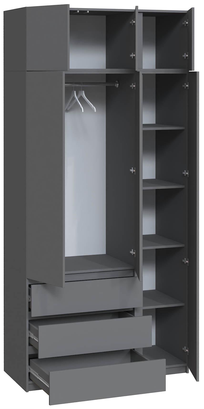 Шафа з антресоллю та дзеркалом Майстер Форм Брайт правостороння 1200х520х2400 мм Антрацитовий (32378) - фото 2