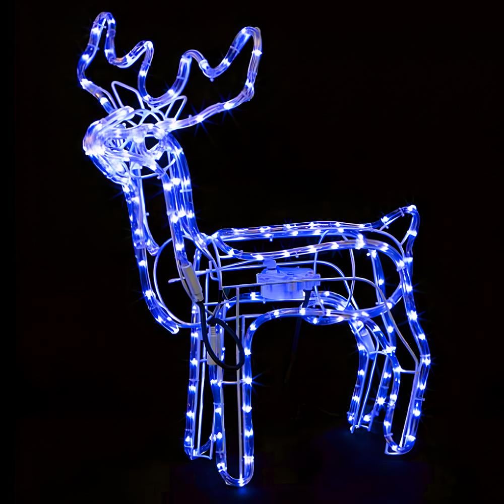 Декоративна світлодіодна фігура "Новорічний олень" висота 120 см 220 В з поворотом голови Синій - фото 4